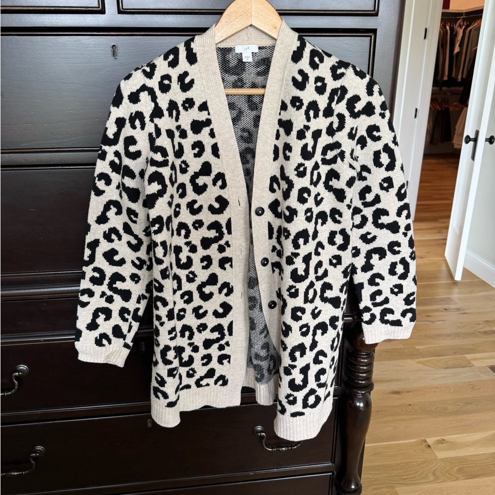 J. Jill Cream and Black Leopard Print Cardigan